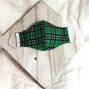 Green Plaid White Face Mask Reversible Triple Layer Filter